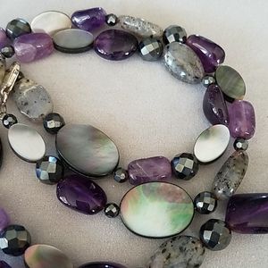 Long Strand Stone Abalone Necklace Amethyst